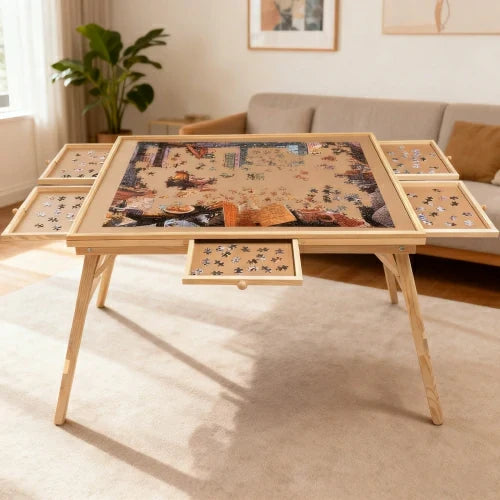 Tabletop Gaming Table – Wooden – Puzzle Sandbox – 27-Inch Tall Wooden Folding Puzzle Table