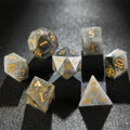 Tiger Digital Natural Stone D&D Dice Set – Gold Numbers – Natural Gray Marble D&D Gemstone Dice Set with Gold Font