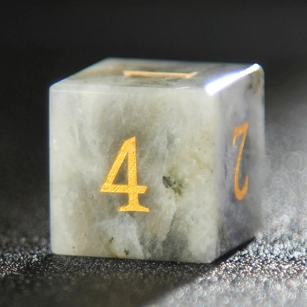 Tiger Digital Natural Stone D&D Dice Set – Gold Numbers – Natural Gray Marble D&D Gemstone D6 Dice with Gold Font