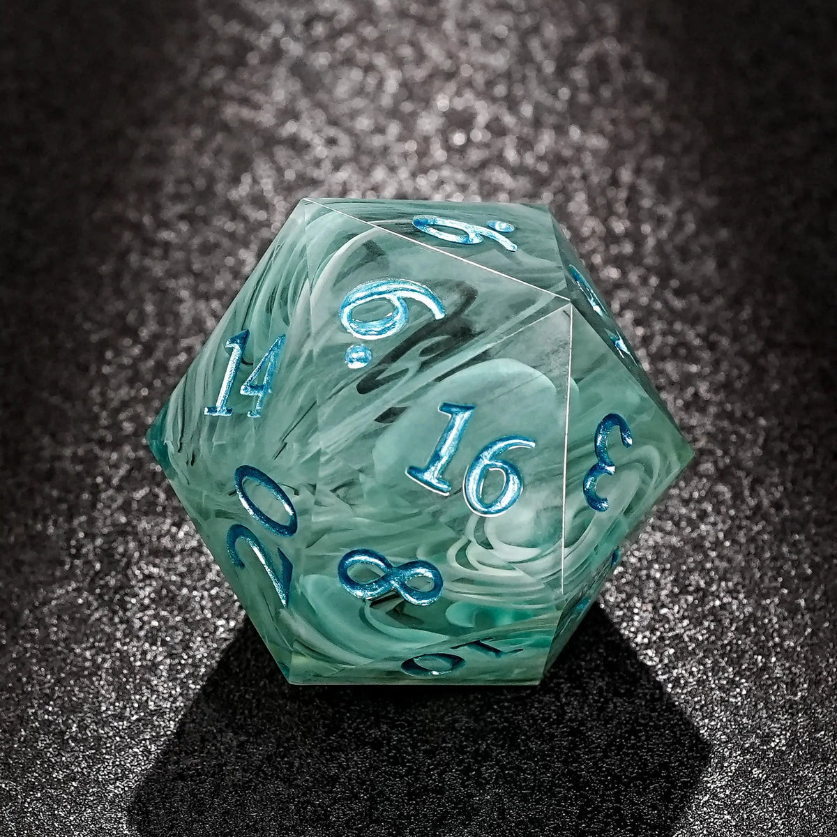 Tone 50mm Resin D20 Dice – 50mm D20 Dice Green Swirl White Mist Translucent Resin Giant DND 20-Sided Dice