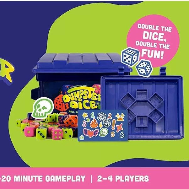 Trash Family Acrylic D6 Dice – Fast-paced family dice game | Fun 4-player board and dice game with trash cans