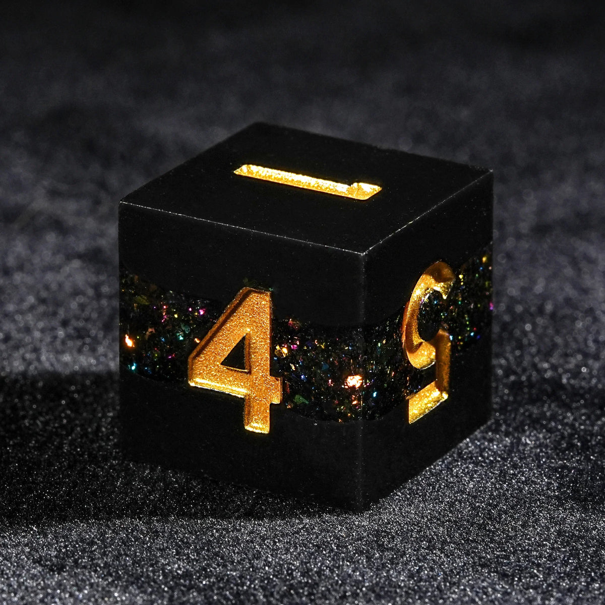 Tri Color Resin DND Dice Set – Tri - Color Gold Vein - Black resin dnd dice set + gold lettering
