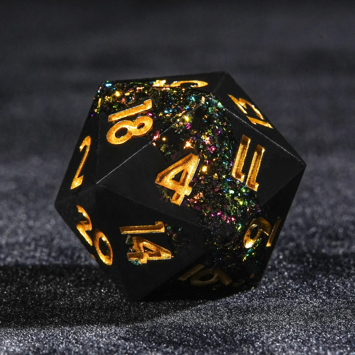 Tri Color Resin DND Dice Set – Tri - Color Gold Vein - Black resin dnd dice set + gold lettering
