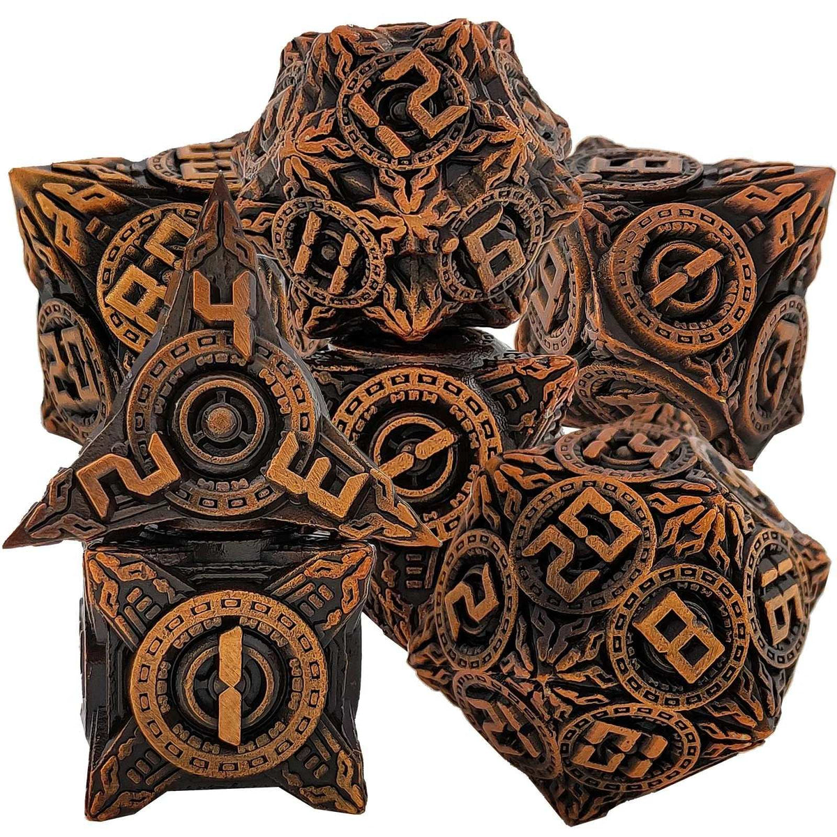 Ufo Element Metal DND Dice Set – Antique Gold Metal UFO Flying Saucer Mechanical Polyhedron Dice Set (D4, D6, D8, D10