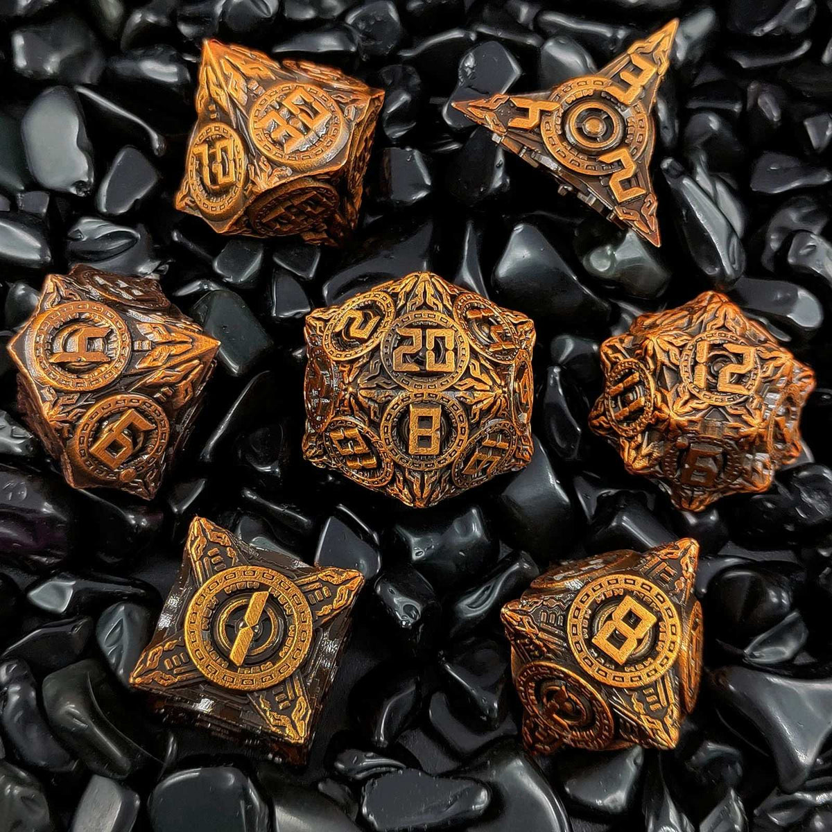 Ufo Element Metal DND Dice Set – Antique Gold DND Metal UFO Dice Set, Sci-Fi Mechanical Polyhedron Dice