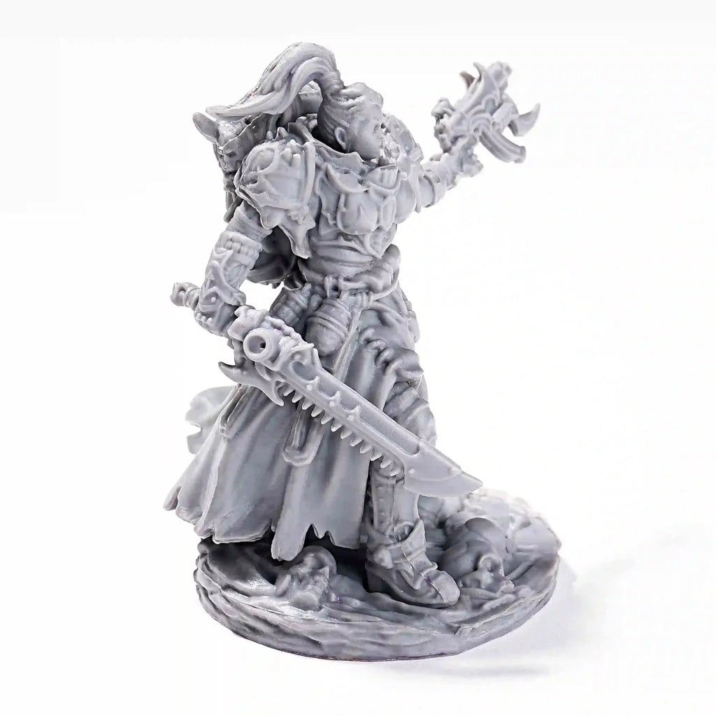 Valkyrie RPG Miniature – 3D-Printed Tabletop Model – 3D printed Valkyrie RPG miniature model holding a gun and stepping