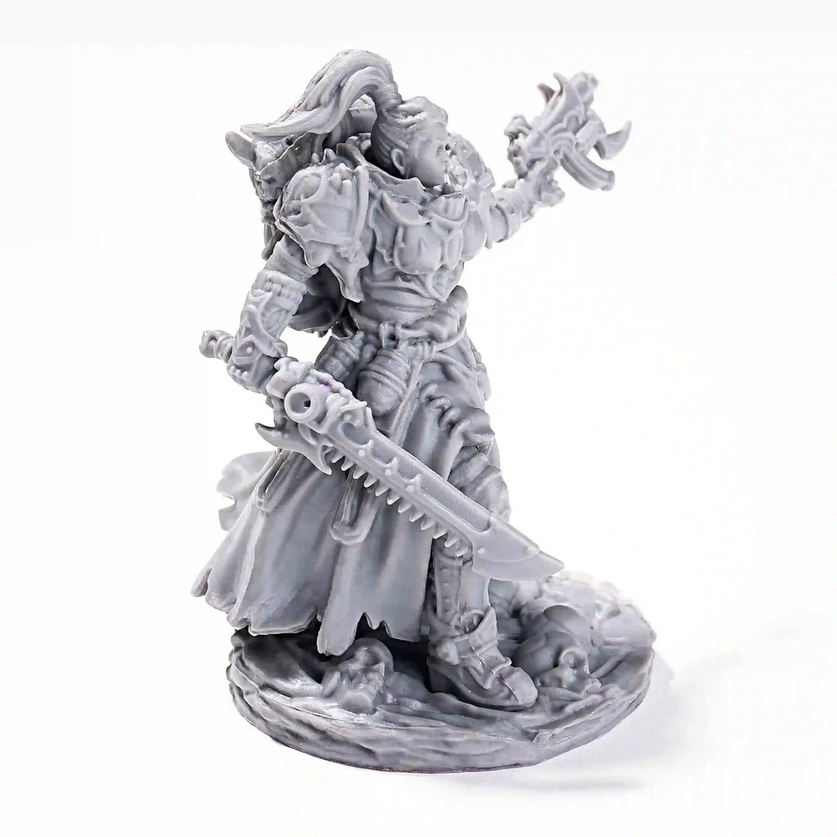 Valkyrie RPG Miniature – 3D-Printed Tabletop Model – 3D printed Valkyrie RPG miniature model holding a gun and stepping
