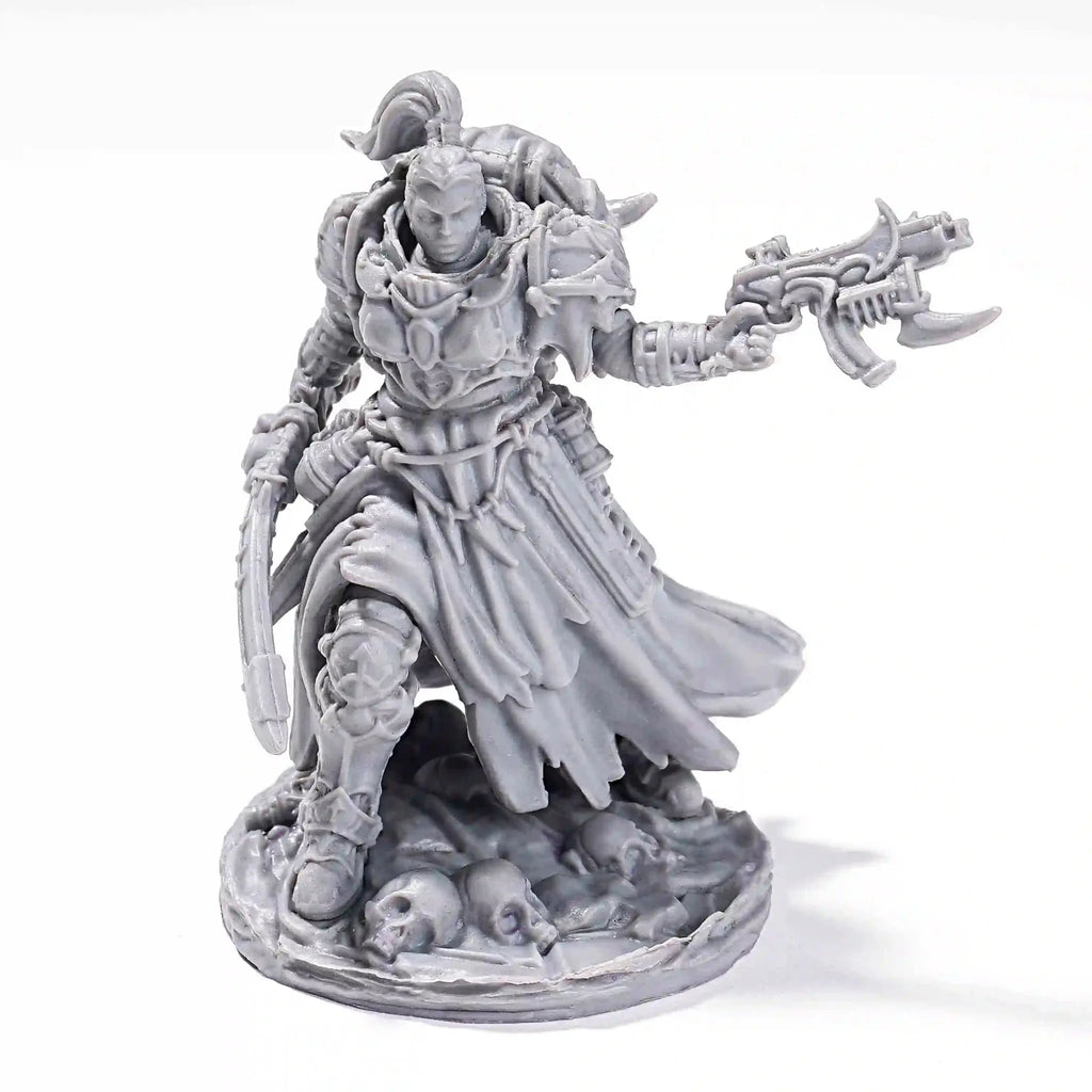 Valkyrie RPG Miniature – 3D-Printed Tabletop Model – 3D printed Valkyrie RPG miniature model holding a gun and stepping