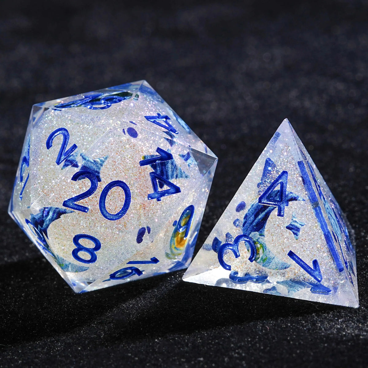 Van Gogh Resin DND Dice Set – Blue Resin Solid Van Gogh DND Dice Set + Blue Numbers