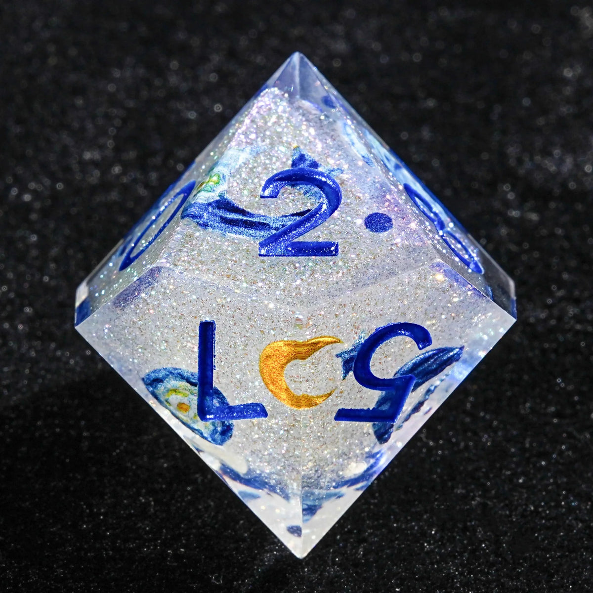 Van Gogh Resin DND Dice Set – Blue Resin Solid Van Gogh DND Dice Set + Blue Numbers