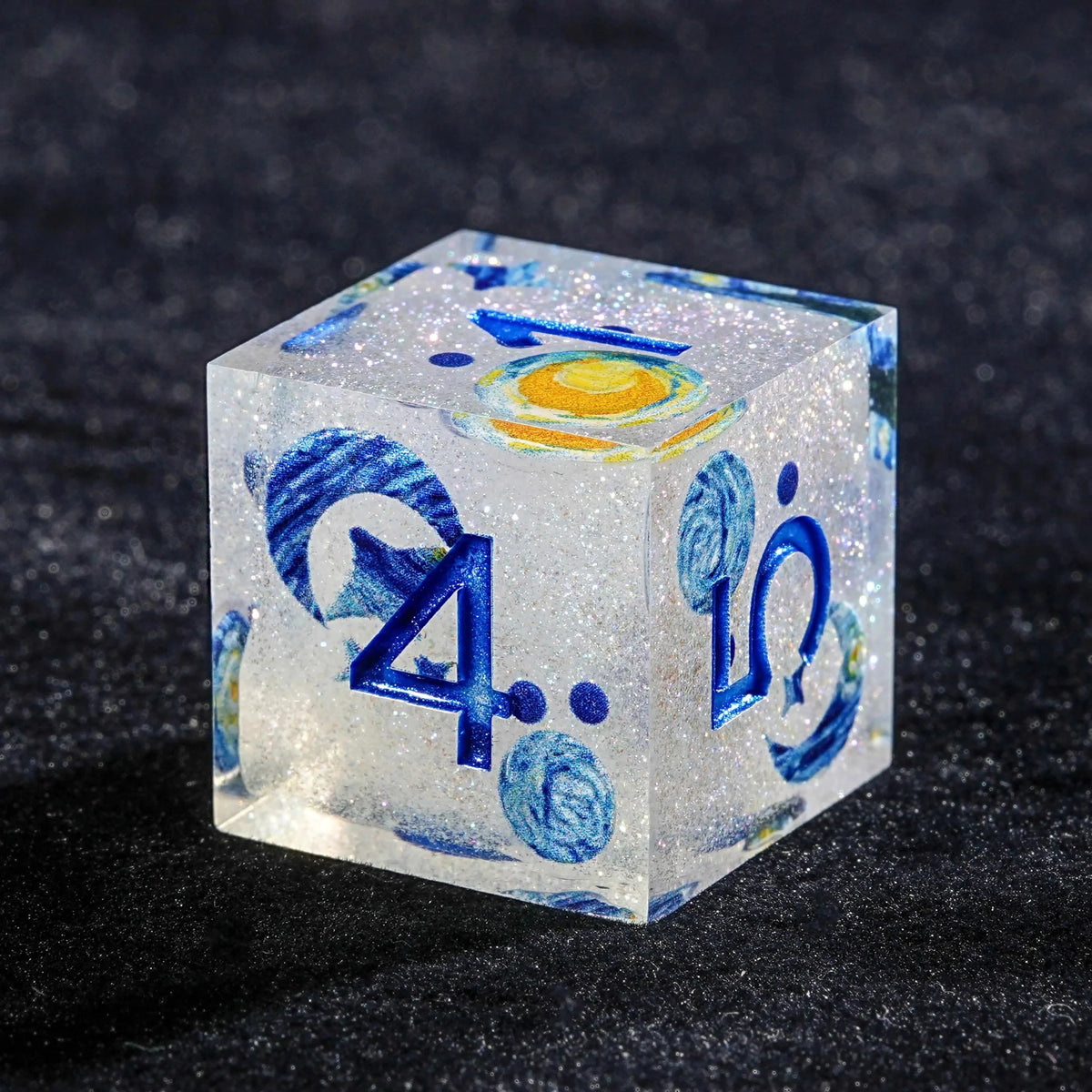 Van Gogh Resin DND Dice Set – Blue Resin Solid Van Gogh DND Dice Set + Blue Numbers