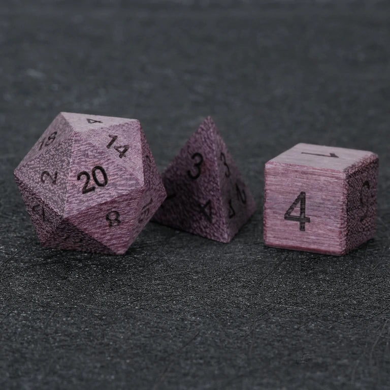 Violet Acrylic DND Dice Set – Violet Wood D&D D20, D4, and D6 Dice