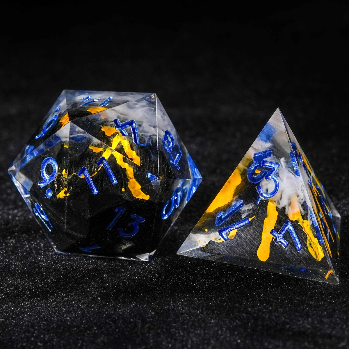 Volcanic Resin DND Dice Set – Creative Unique - Yellow Lava Resin DND Dice Set + Blue Numbers