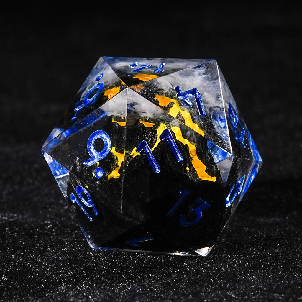 Volcanic Resin DND Dice Set – Creative Unique - Yellow Lava Resin DND Dice Set + Blue Numbers