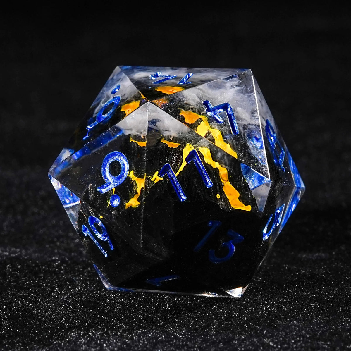 Volcanic Resin DND Dice Set – Creative Unique - Yellow Lava Resin DND Dice Set + Blue Numbers