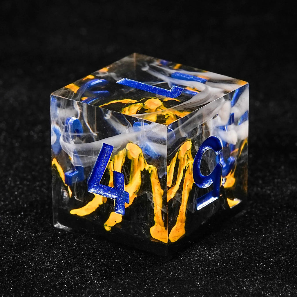 Volcanic Resin DND Dice Set – Creative Unique - Yellow Lava Resin DND Dice Set + Blue Numbers