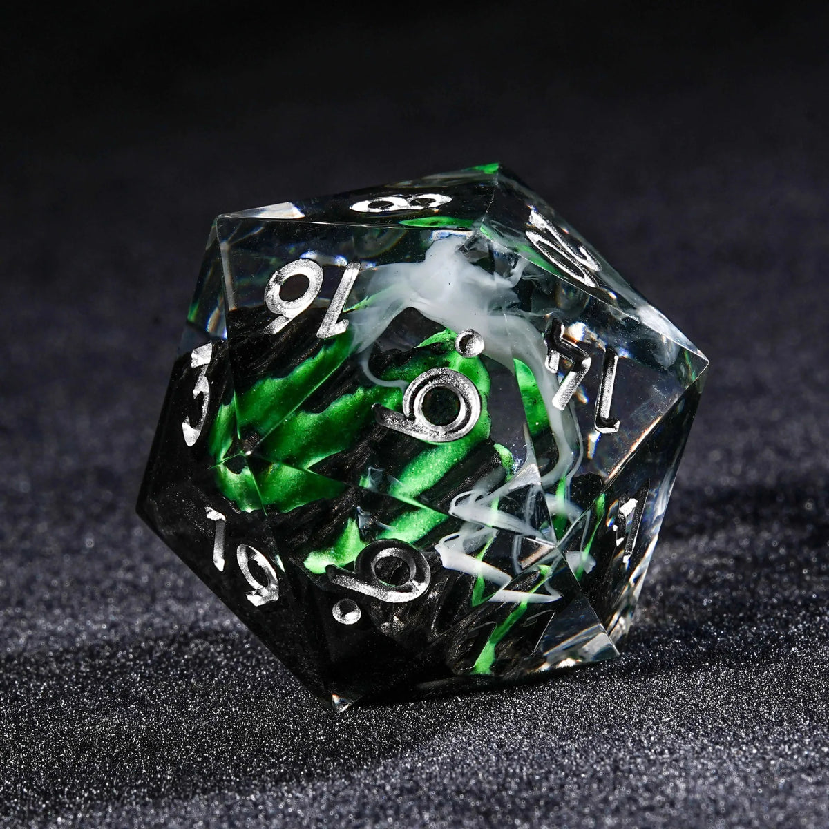 Volcano Landscape Resin DND Dice Set – Volcanic Landscape - Green Lava Resin dnd Dice Set + Silver Numbers