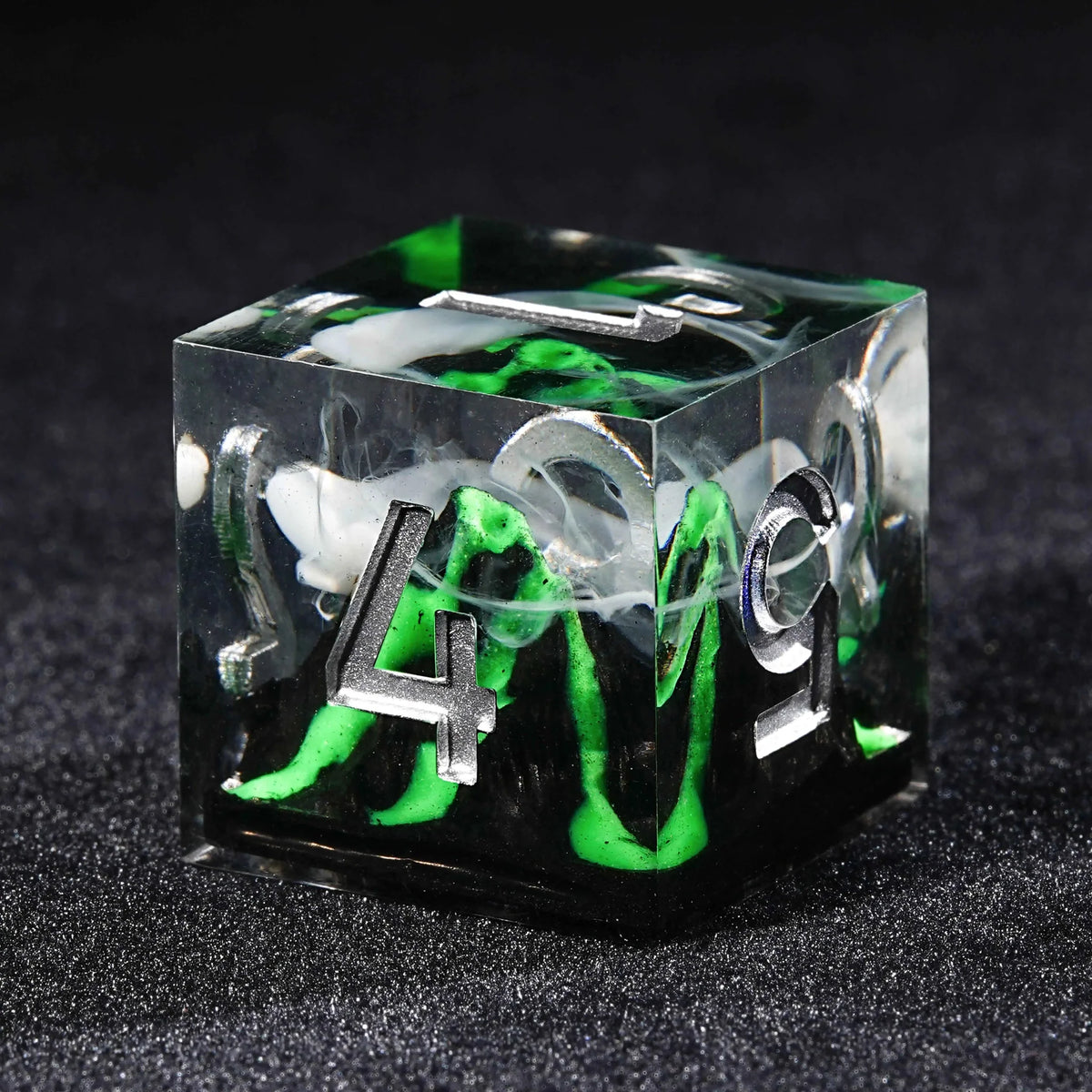 Volcano Landscape Resin DND Dice Set – Volcanic Landscape - Green Lava Resin dnd Dice Set + Silver Numbers