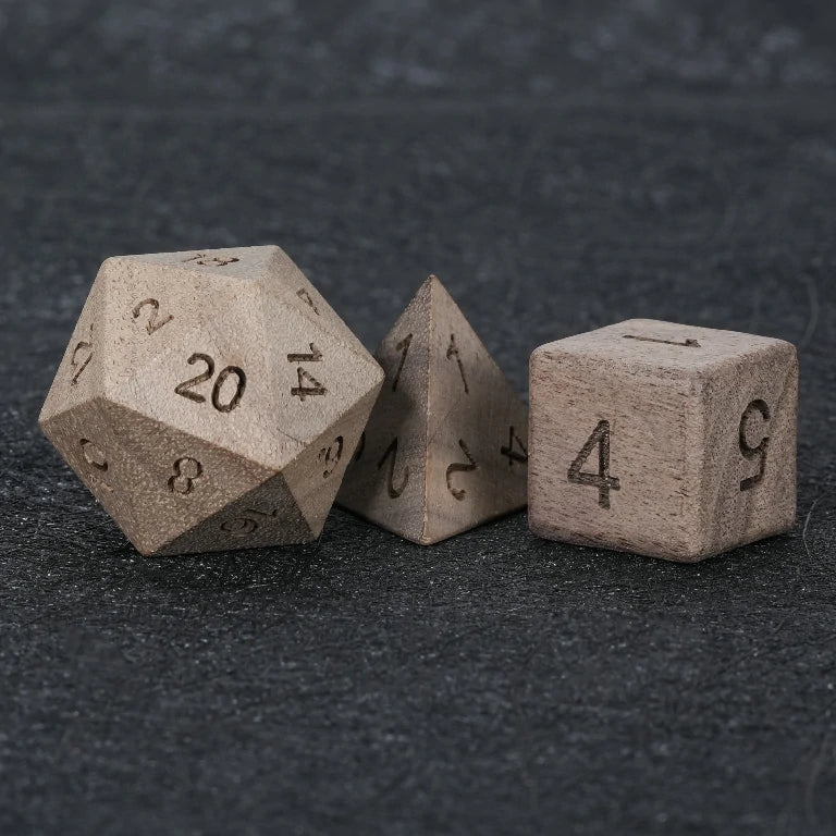 Walnut Acrylic DND Dice Set – Black Walnut D&D D20, D4, and D6 Dice