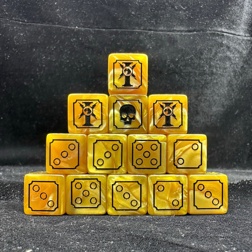 Acrylic D6 Dice – Swirl Pearlescent – Warhammer 40K Imperial Guard Yellow Acrylic D6 Dice Set of 20 — Pyramid Stack on