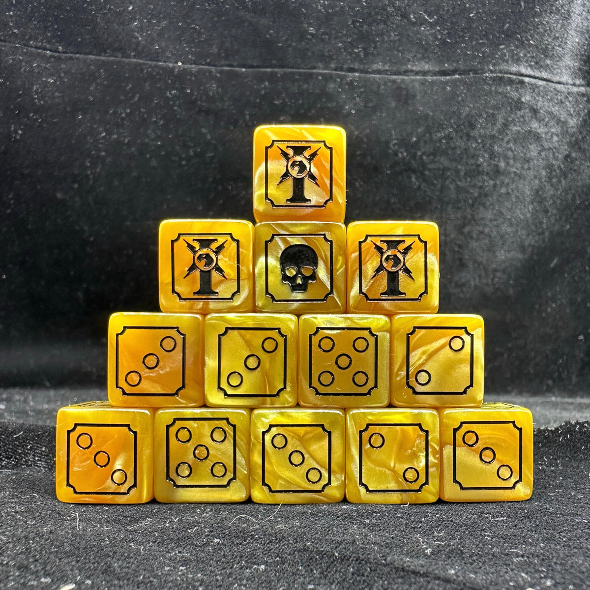 Acrylic D6 Dice – Swirl Pearlescent – Warhammer 40K Imperial Guard Yellow Acrylic D6 Dice Set of 20 — Pyramid Stack on