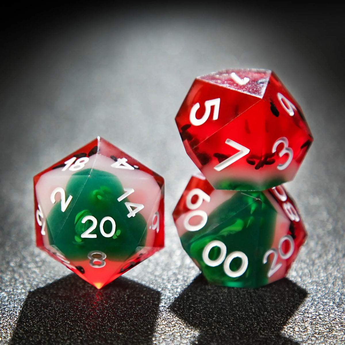 Watermelon Resin DND Dice Set – Beach Party - Watermelon Resin DND Dice Set + White Numbers