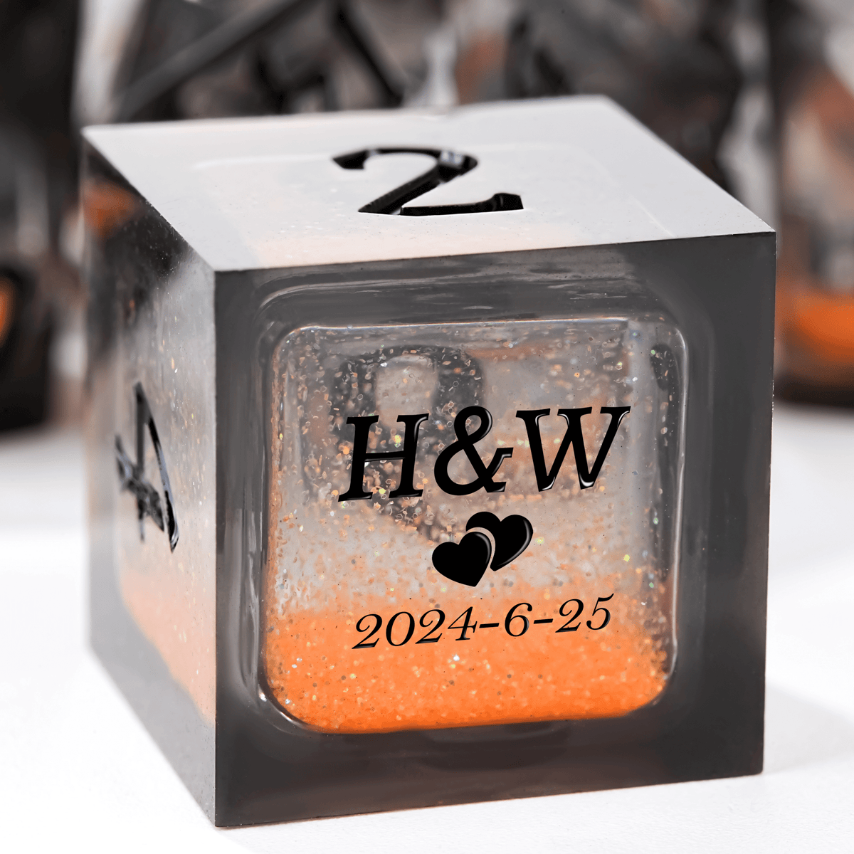 Wedding Liquid Core Dice Set – Customize your own liquid core wedding dice, a unique wedding anniversary gift, engraved
