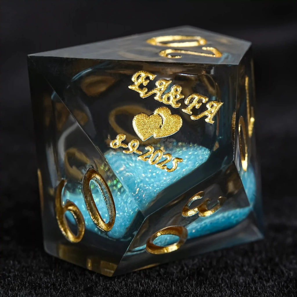 Wedding Liquid Core Dice Set – Customized Liquid Core Wedding D10 Dice: A unique wedding anniversary gift, engraved
