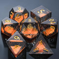 Wedding Liquid Core Dice Set – Orange liquid core resin DND dice set, featuring a bear design engraved on the face of