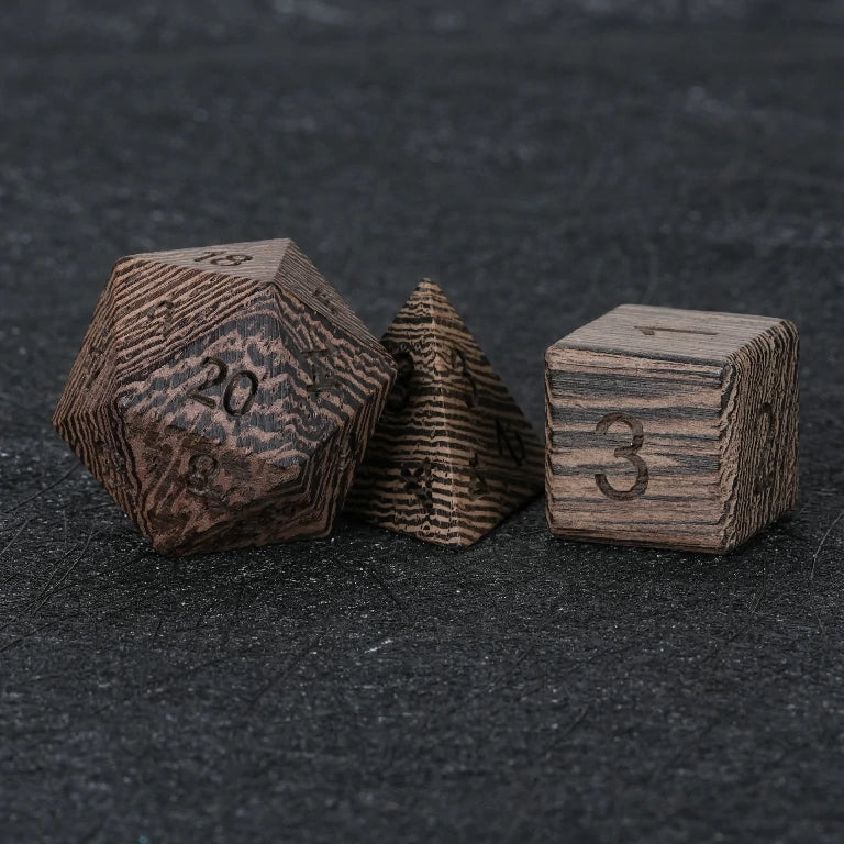 Wenge Acrylic DND Dice Set – Wenge DND D20, D4, and D6 Dice