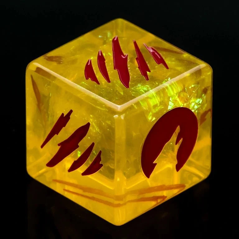 Werewolf Resin RPG Dice Set – Kickstarter Halloween Trickster Dice - Yellow Resin DND D6 Dice, engraved with a blood