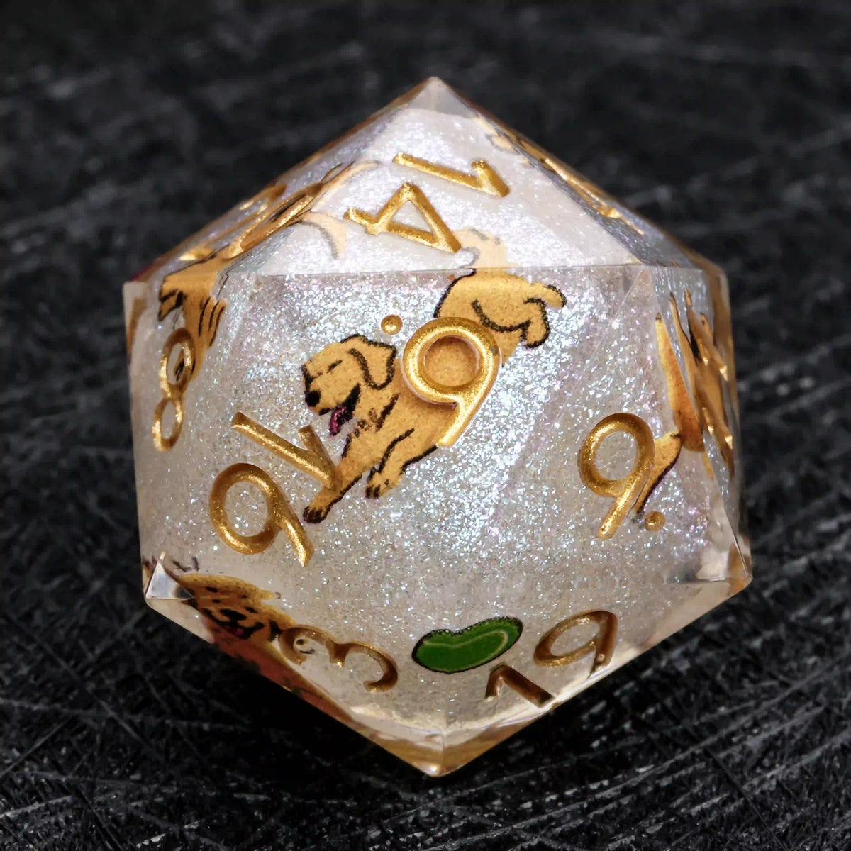 Star Resin RPG Dice Set – Legends Retriever – Kickstarter Dice – White Glitter Resin Golden Retriever DND D20 Dice with