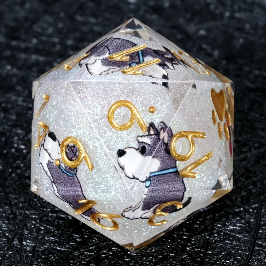 Star Resin DND Dice Set – Legends Schnauzer – Kickstarter Dice – Handcrafted Sharp-Edged White Glitter Resin Schnauzer