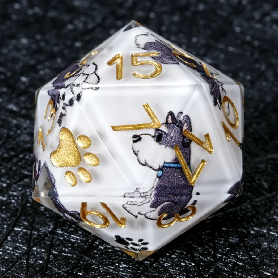 Star Resin DND Dice Set – Legends Schnauzer – Kickstarter Dice – Sharp-Edged White Resin Schnauzer DND D20 Dice with