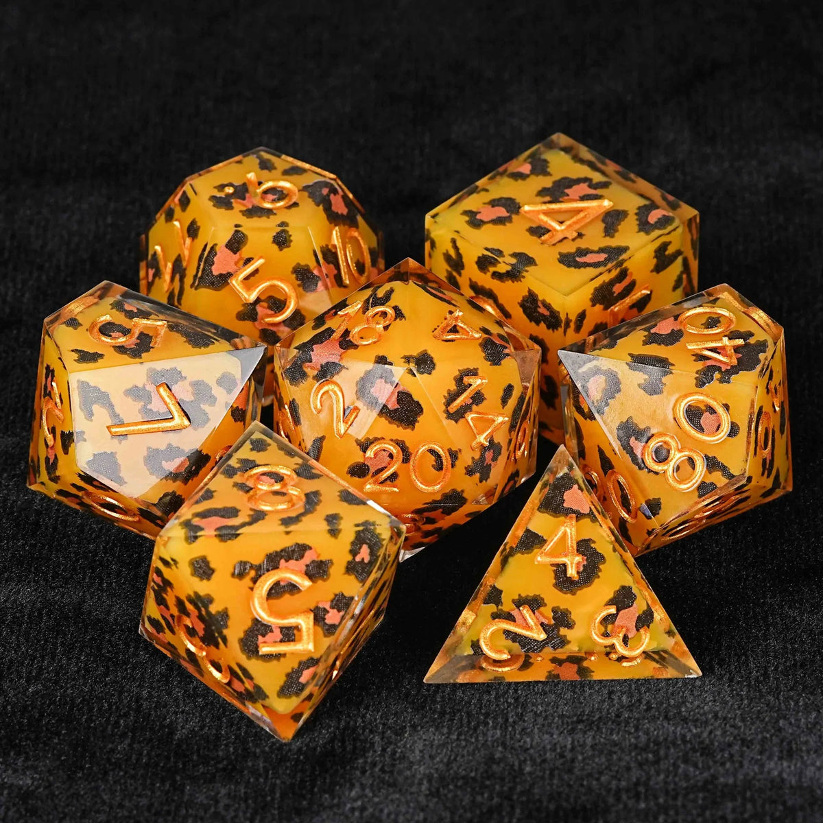 Wild Orange Resin D&D Dice Set – Wild Orange Panther Resin D&D Dice Set