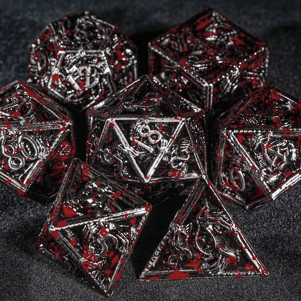 Wizard Metal DND Dice Set – Mystic Wizard - Dark Skeleton Hand Metal DND Dice Set
