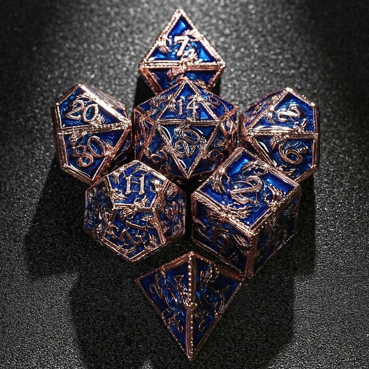 Wizard Metal DND Dice Set – Mystic Wizard - Dark Skeleton Hand Metal DND Dice Set