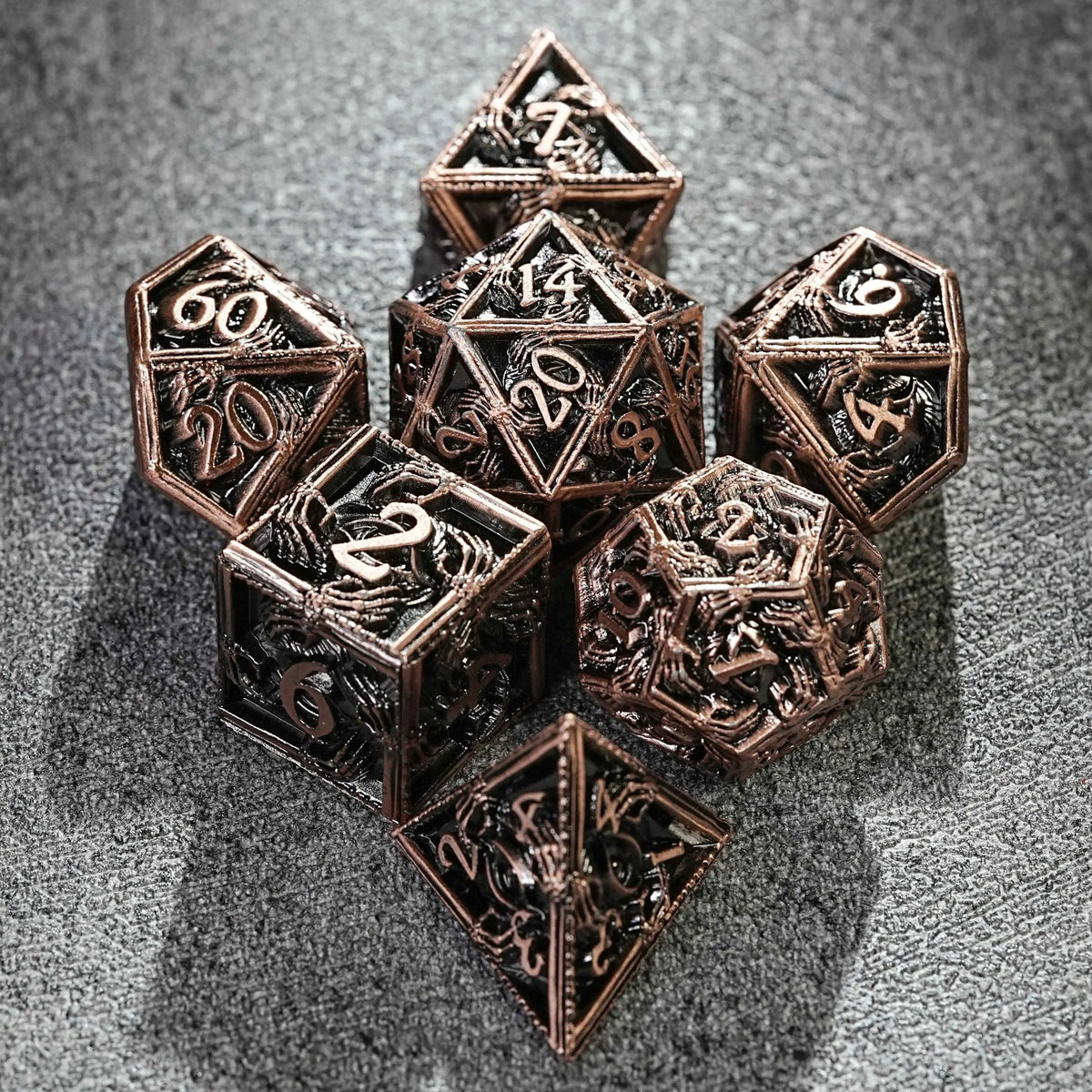 Wizard Metal DND Dice Set – Mystic Wizard - Dark Skeleton Hand Metal DND Dice Set