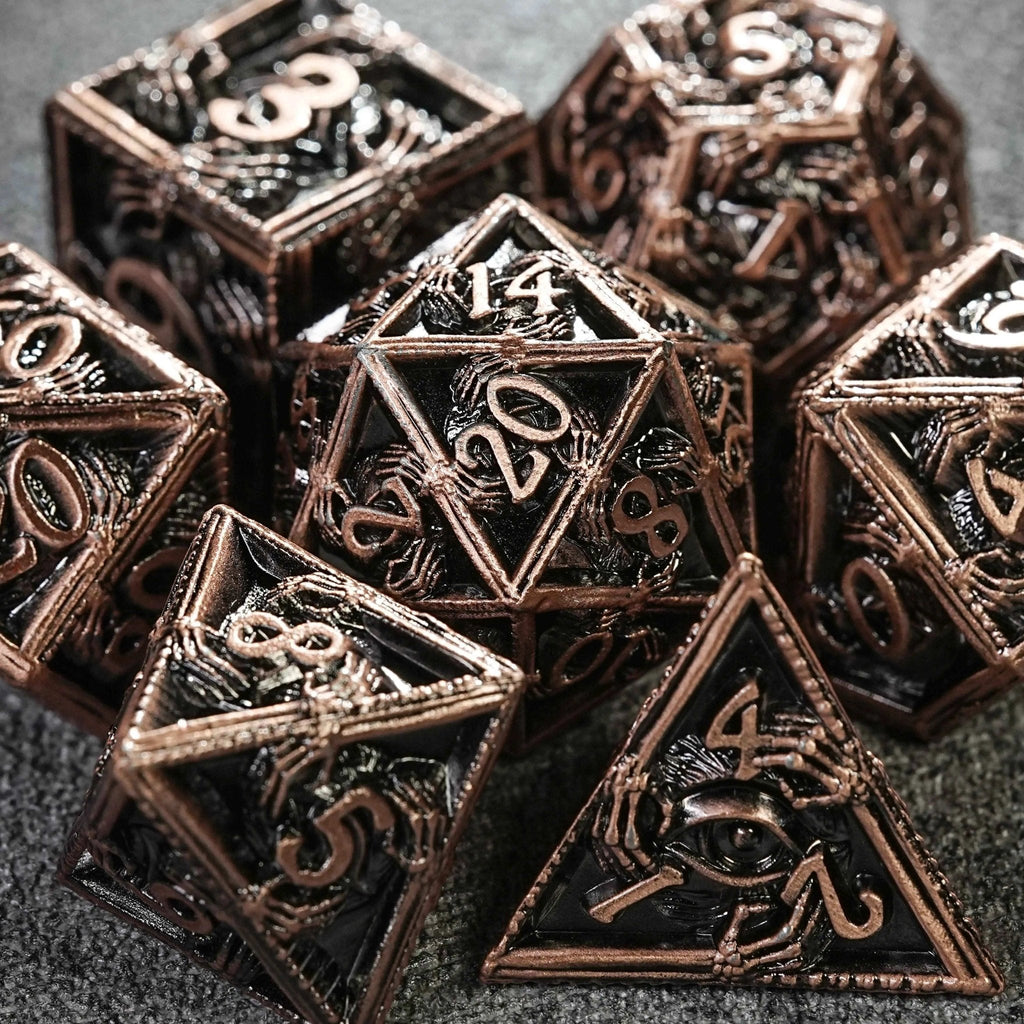 Wizard Metal DND Dice Set – Mystic Wizard - Dark Skeleton Hand Metal DND Dice Set