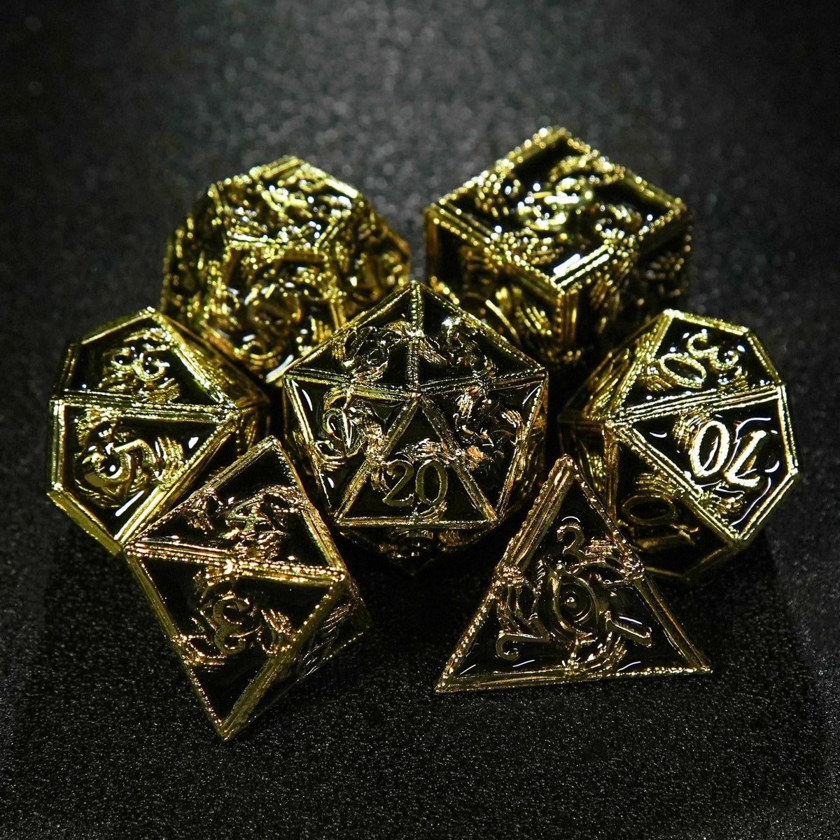 Wizard Metal DND Dice Set – Mystic Wizard - Dark Skeleton Hand Metal DND Dice Set