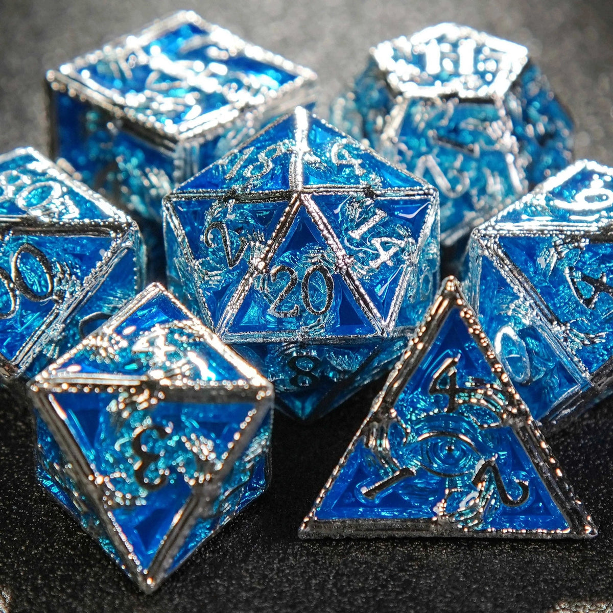 Wizard Metal DND Dice Set – Mystic Wizard - Dark Skeleton Hand Metal DND Dice Set