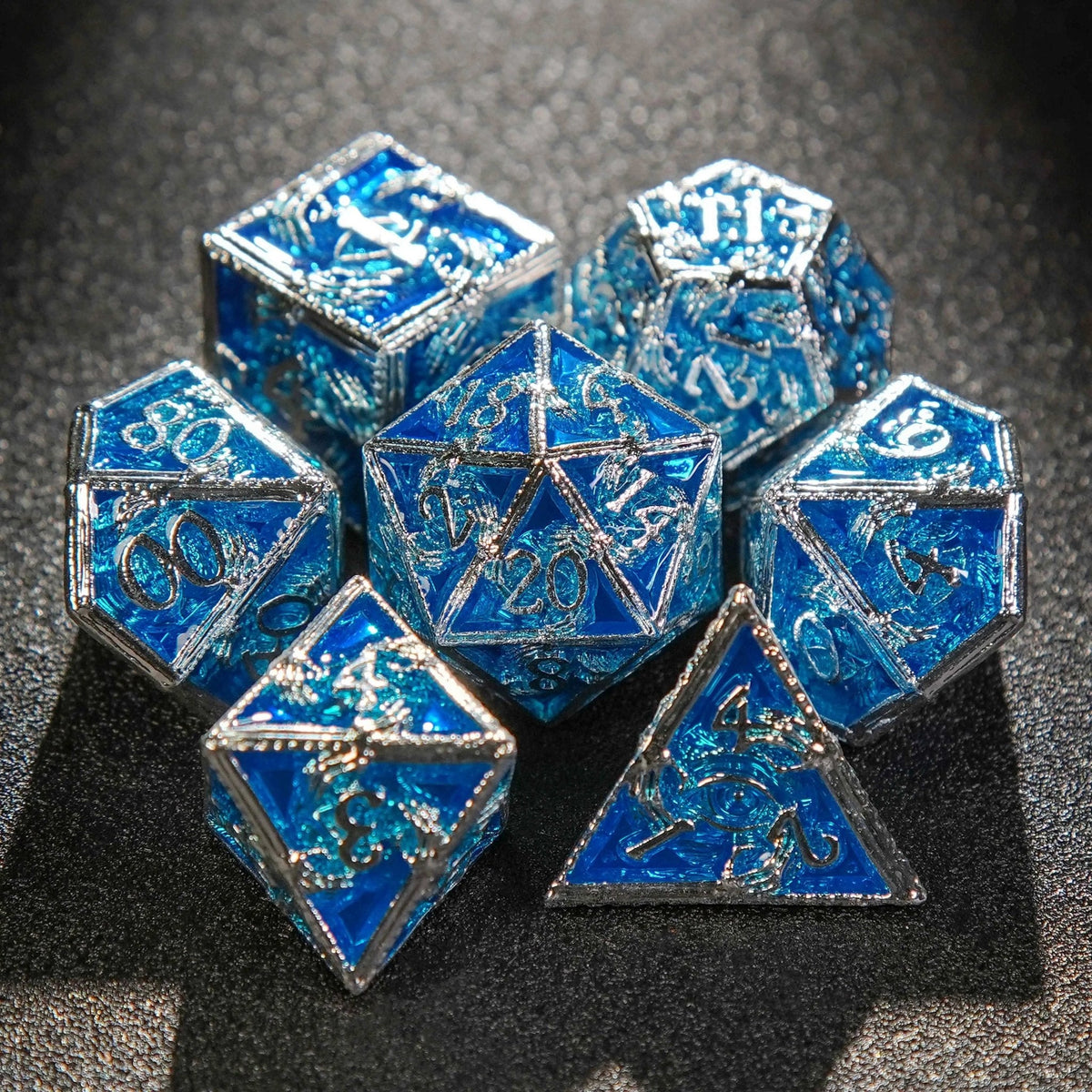 Wizard Metal DND Dice Set – Mystic Wizard - Dark Skeleton Hand Metal DND Dice Set