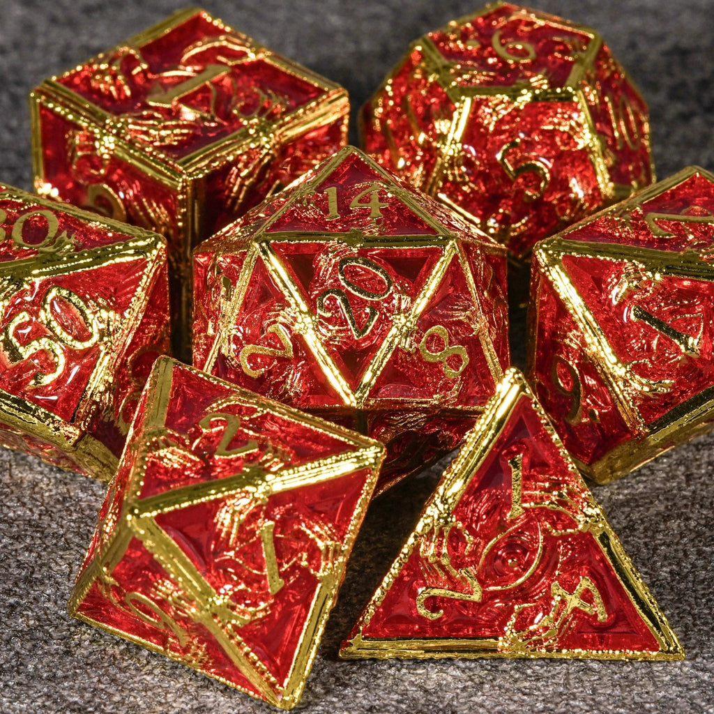 Wizard Metal DND Dice Set – Mystic Wizard - Dark Skeleton Hand Metal DND Dice Set