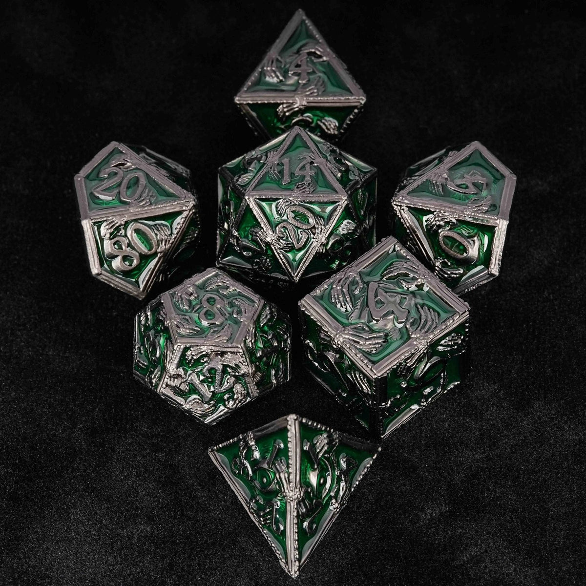 Wizard Metal DND Dice Set – Mystic Wizard - Dark Skeleton Hand Metal DND Dice Set