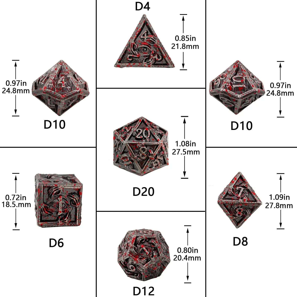Wizard Metal DND Dice Set – Mystic Wizard - Dark Skeleton Hand Metal DND Dice Set