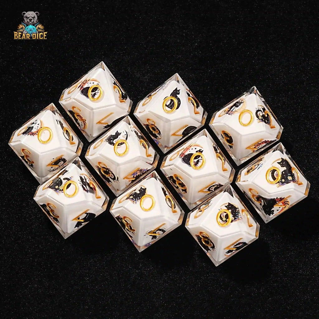 Wizard Resin D10 Dice – Moon Wizard Cat Resin 10 Sided Dice (D10 Dice)