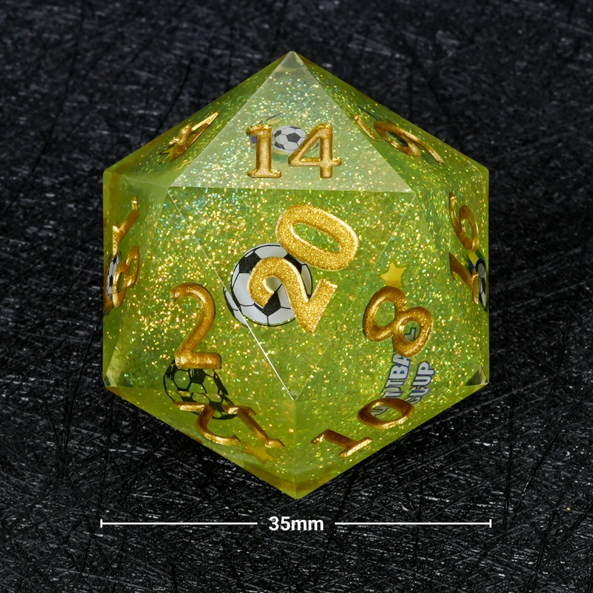 World Cup Resin D20 Dice – Glitter – Brazil Soccer