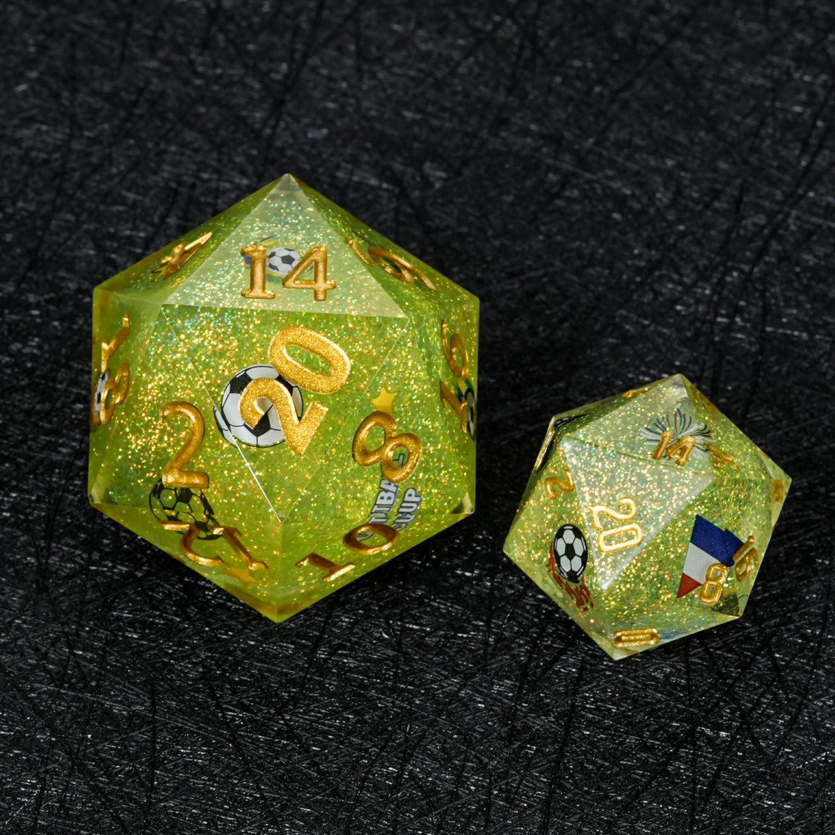 World Cup Resin D20 Dice – Glitter – Brazil Soccer – alternate product view
