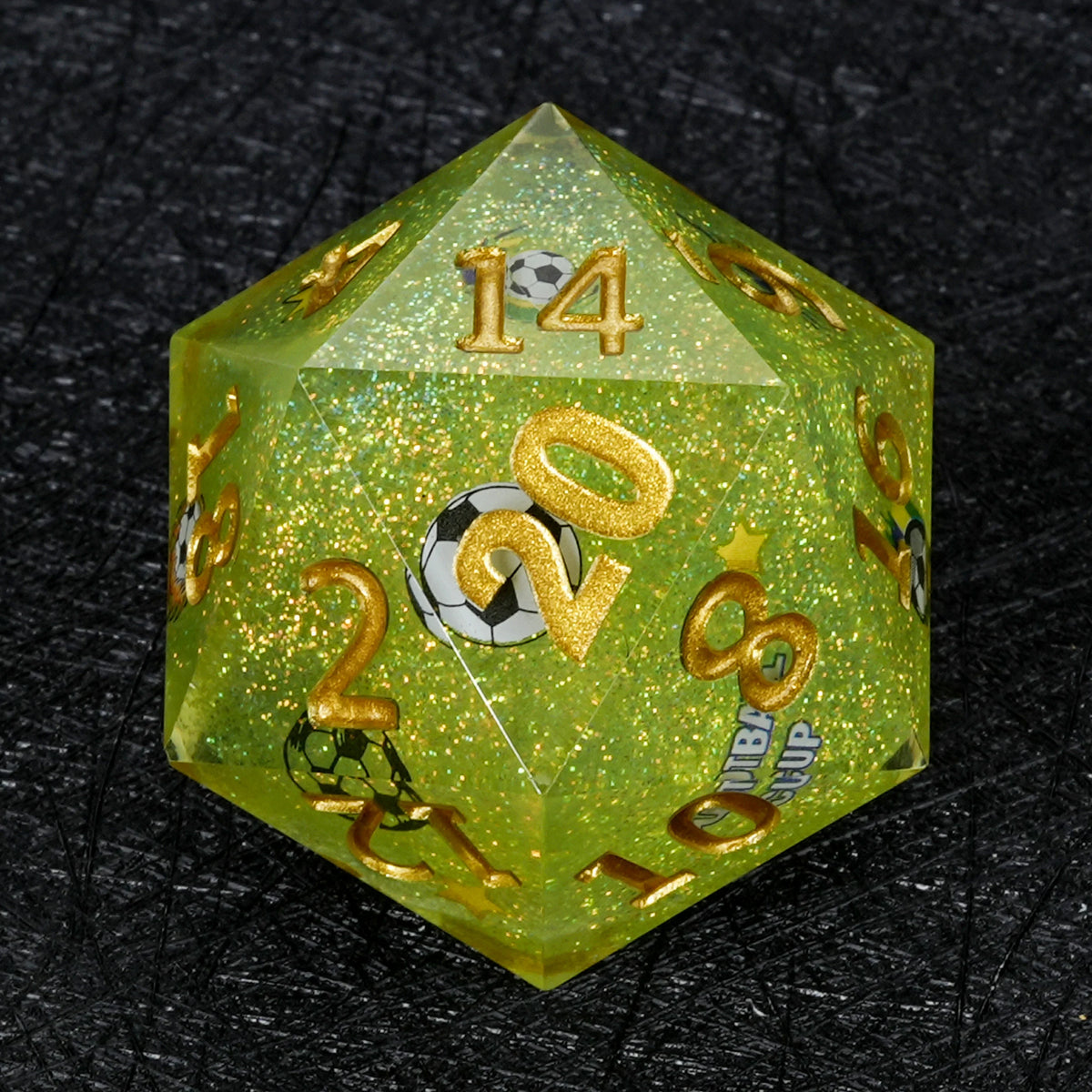 World Cup Resin D20 Dice – Glitter – Brazil Soccer – alternate product view