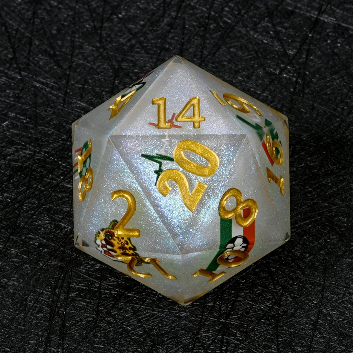 World Cup Resin D20 Dice – Glitter – Mexico Soccer – alternate product view